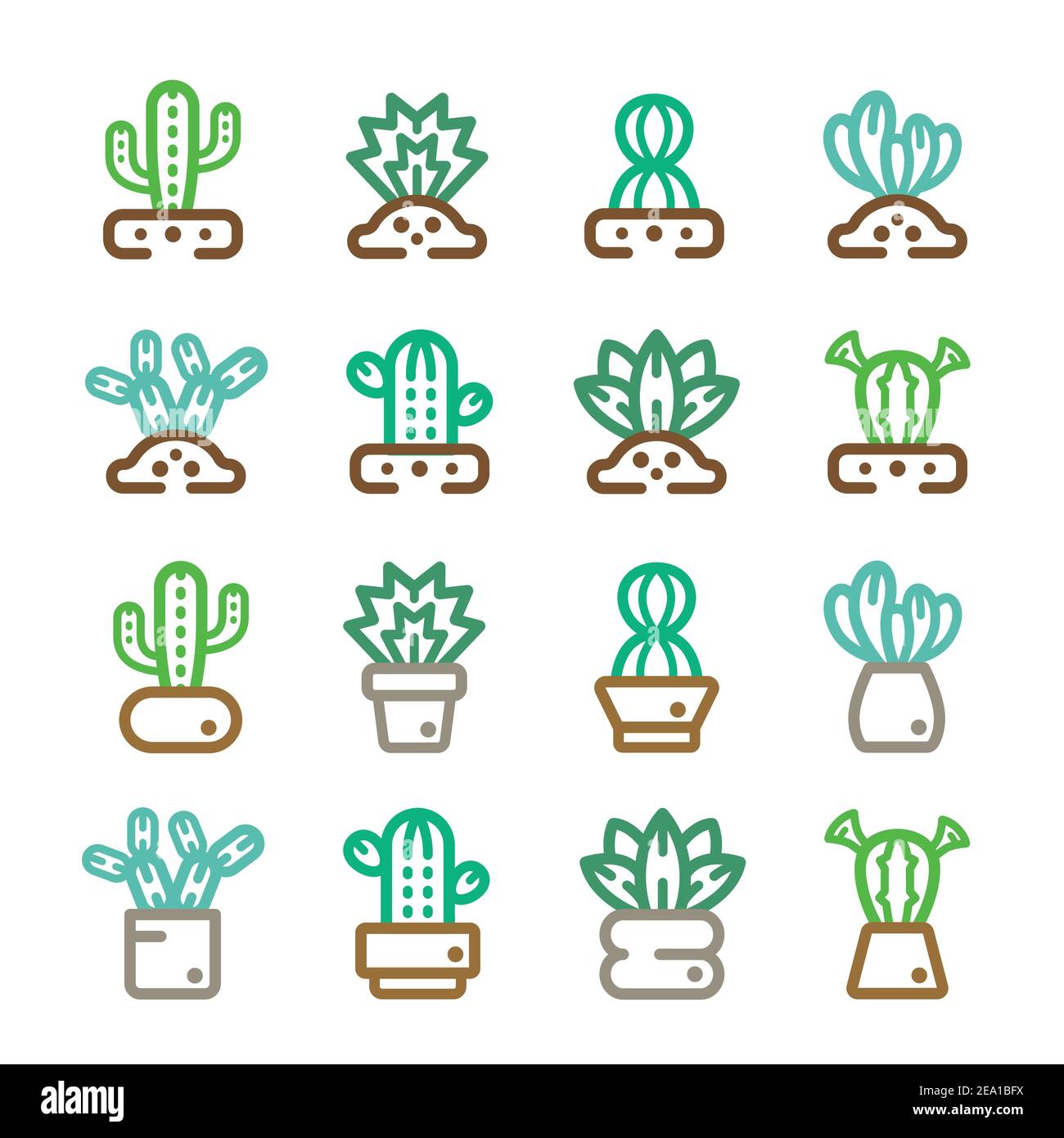 cactus,plante succulente,icône de ligne mince Illustration de Vecteur