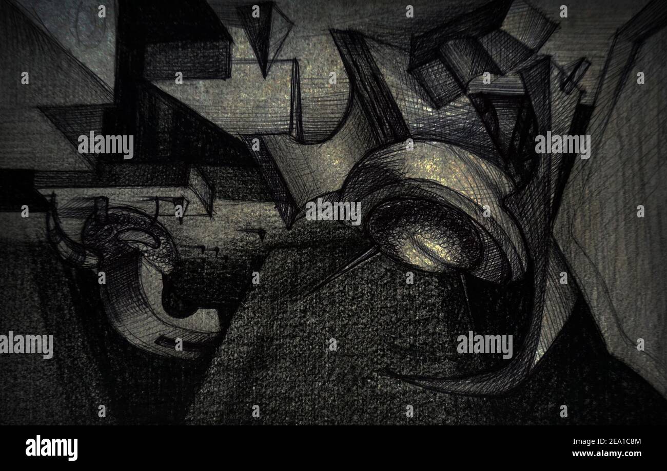 Art, éléments, Noir et blanc, dessin, Résumé, arrière-plan, moderne, Triangle, courbe, carré, cercle, de thaïlande Banque D'Images