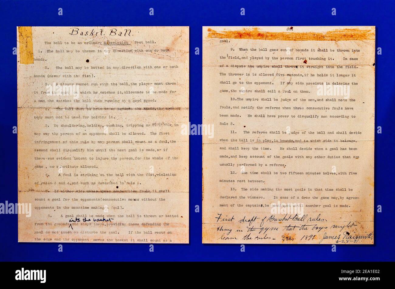 L'exposition originale de James Naismith Rules of basket ball, développée  en 1891, expose à la bibliothèque et musée Lyndon Baines Johnson à Austin,  Texas, États-Unis Photo Stock - Alamy