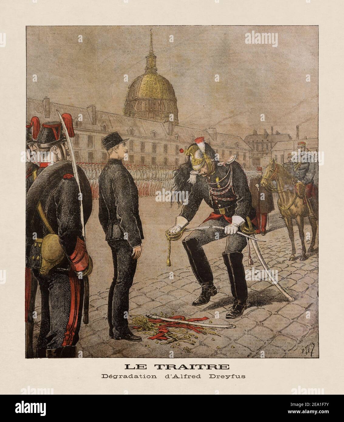 Ancienne illustration d'Alfred Dreyfus de H. Meyer publiée le 13 janvier 1895 dans le quotidien 'le petit Journal'. Banque D'Images