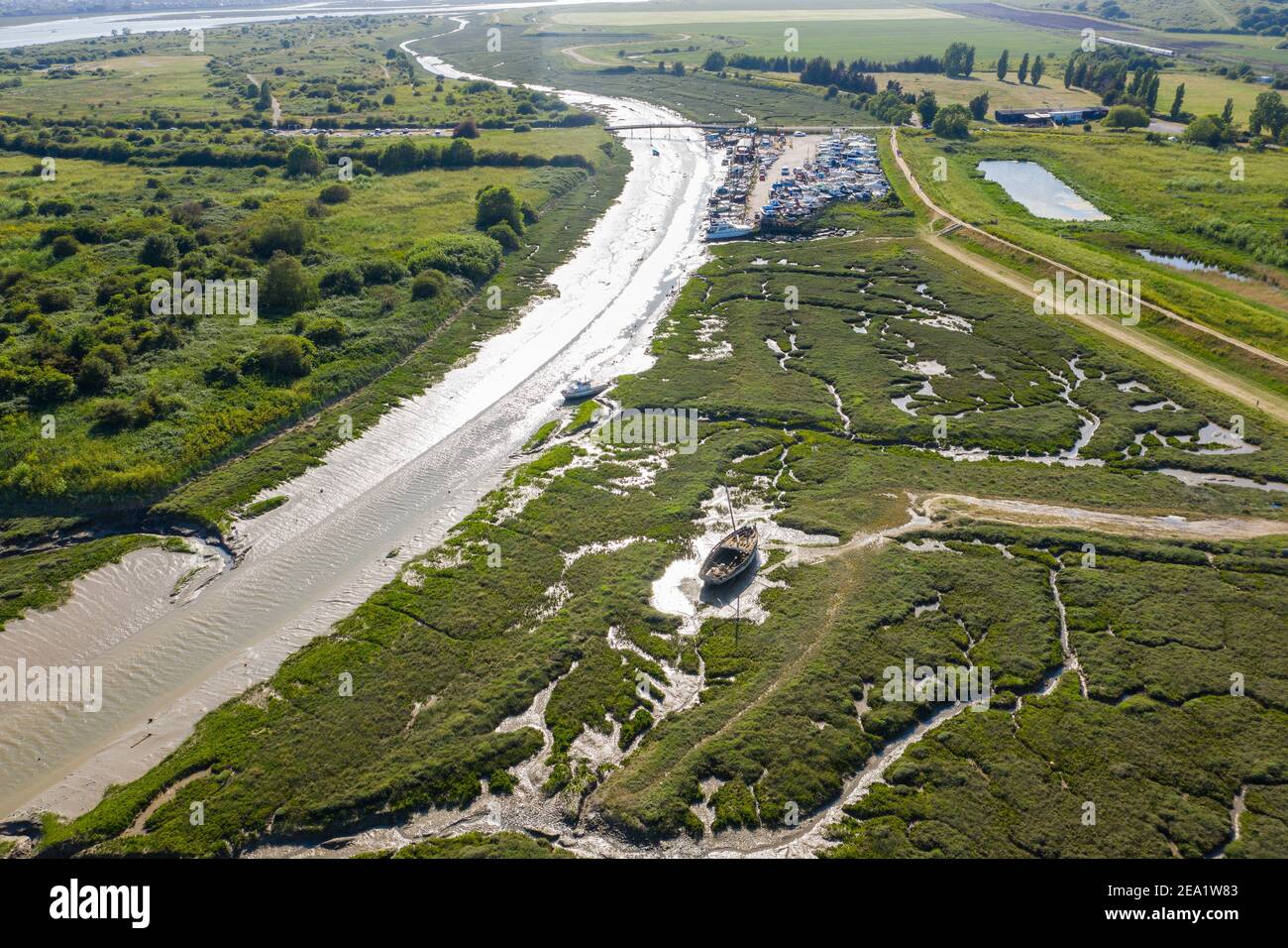 Réserve naturelle nationale de Leigh on Sea, vue aérienne des marais Dans l'Essex Banque D'Images
