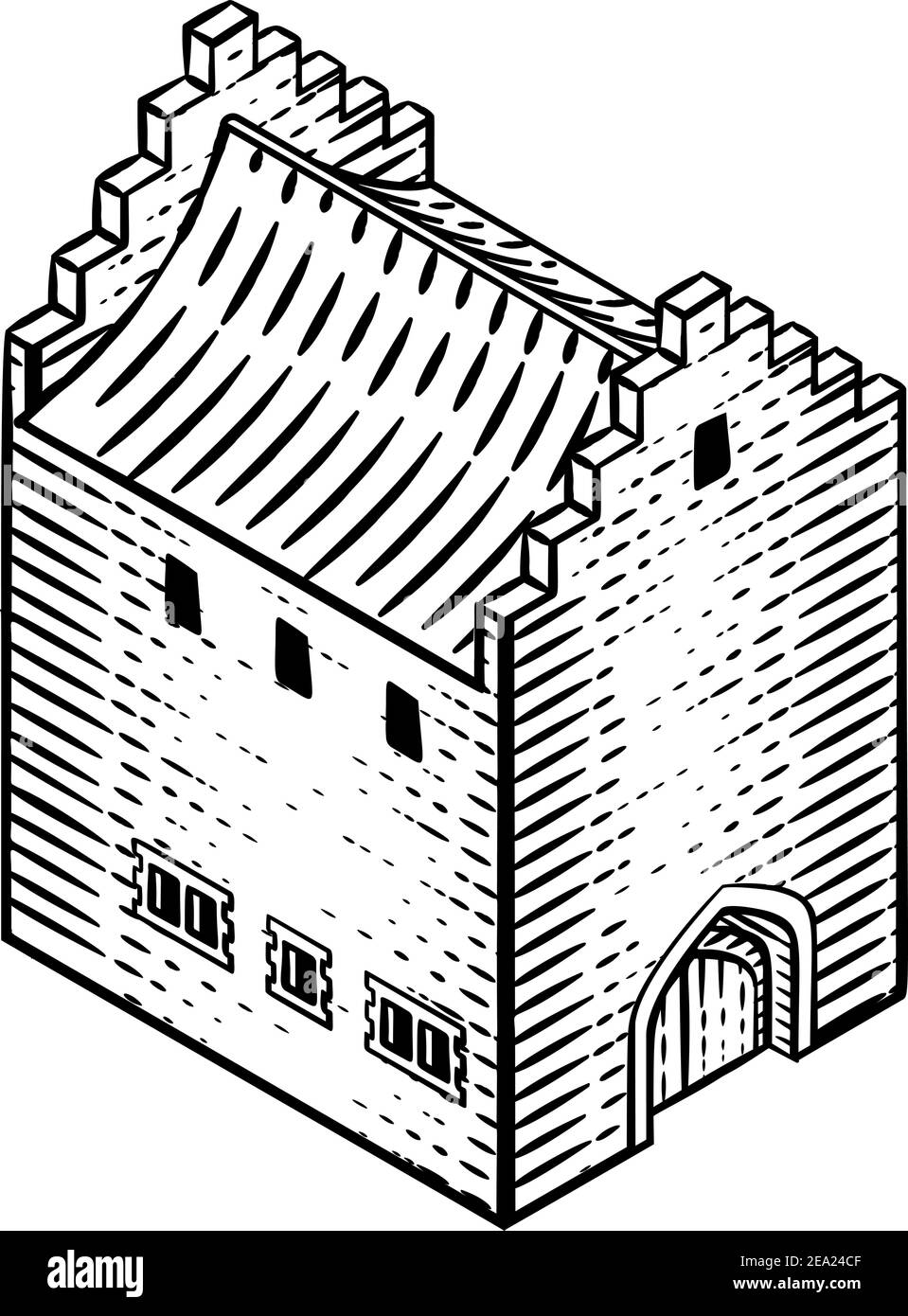 Carte du bâtiment médiéval icône Illustration ancienne Illustration de Vecteur