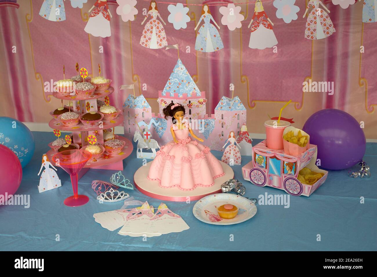 Fete D Anniversaire Pour Enfants Decorations De Fete Sur Le Theme De La Princesse Photo Stock Alamy