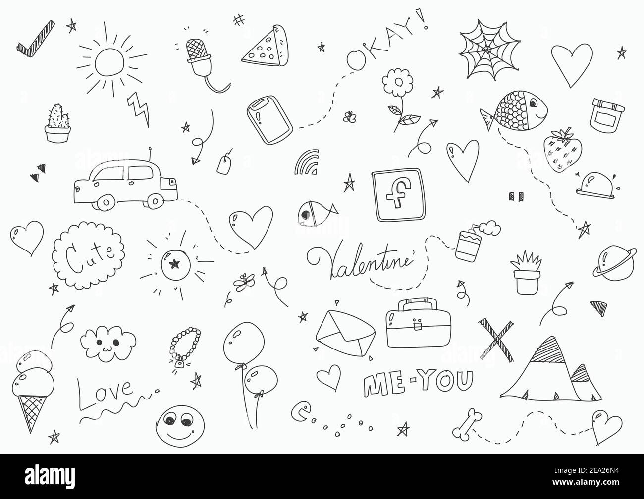 Dessin abstrait à motif de caniche, modèle de décoration de la Saint-Valentin. Style de dessin d'arrière-plan de fête à main levée. Illustration de Vecteur