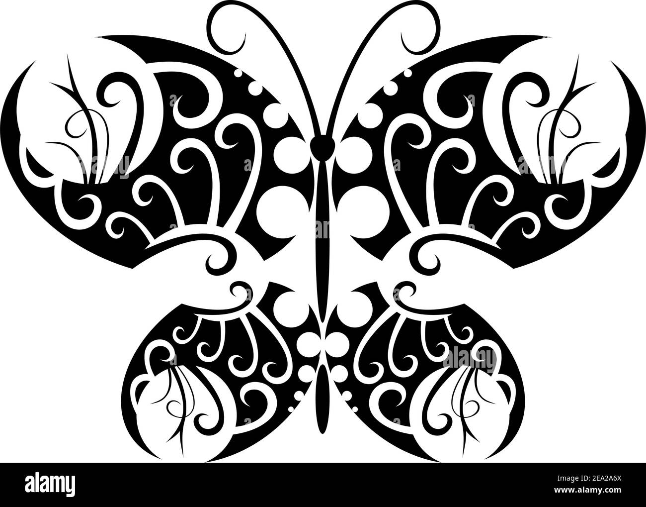 Tatouage isolé de beau papillon noir sur blanc Illustration de Vecteur