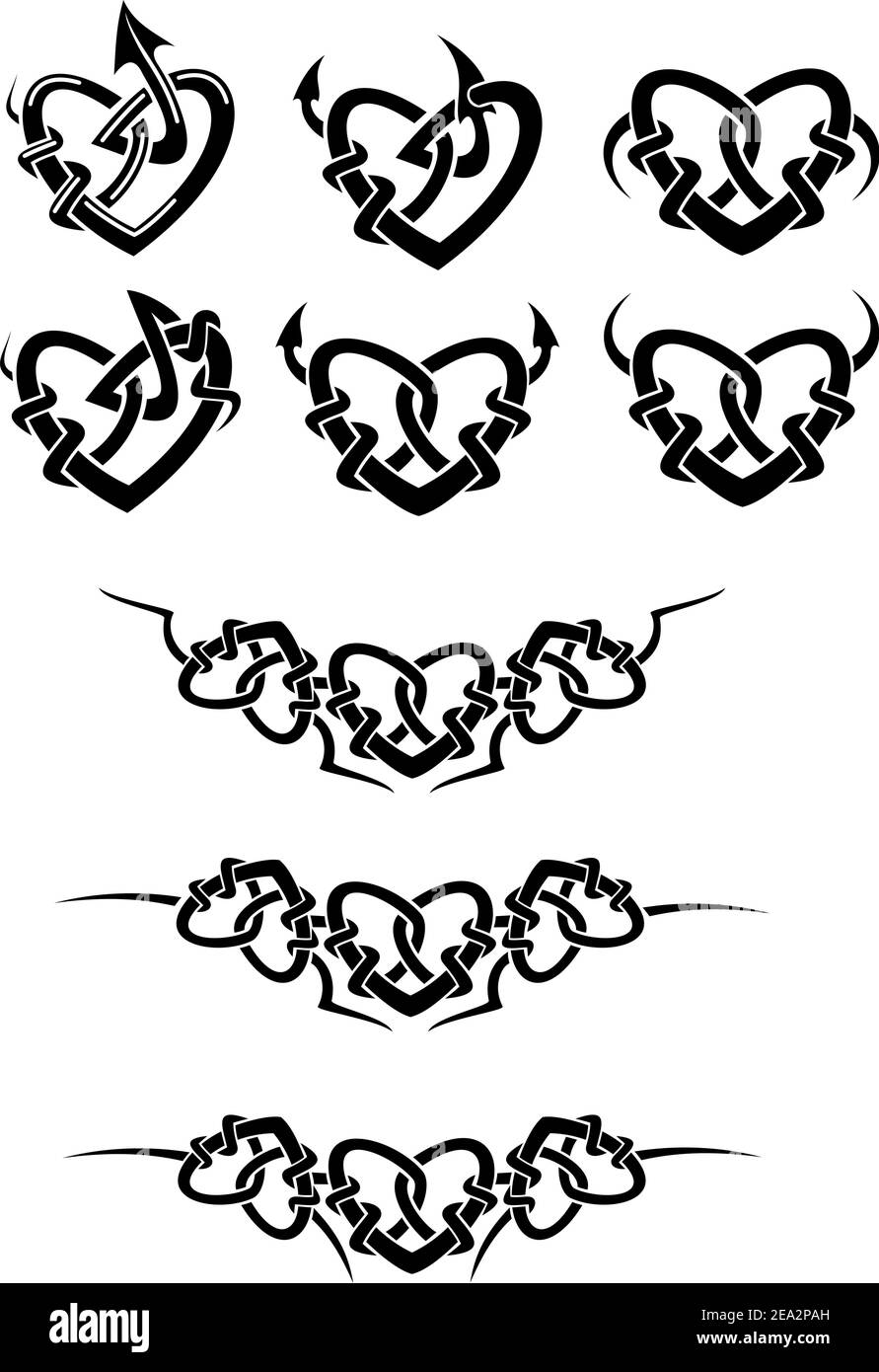 Tatouage isolés de coeur noir et rouge en style tribal Illustration de Vecteur