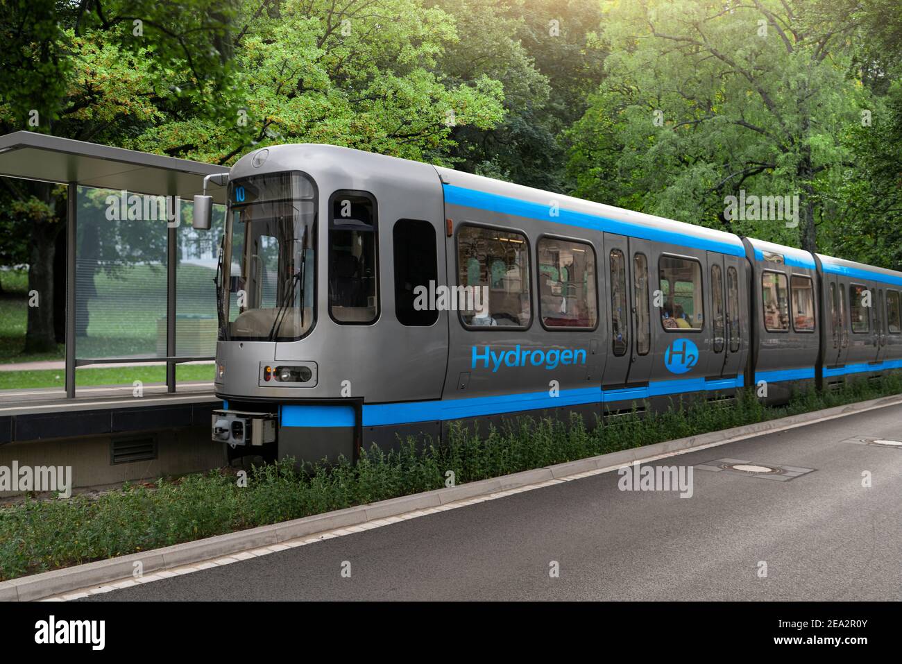 Un train à pile à hydrogène se trouve à la gare Banque D'Images