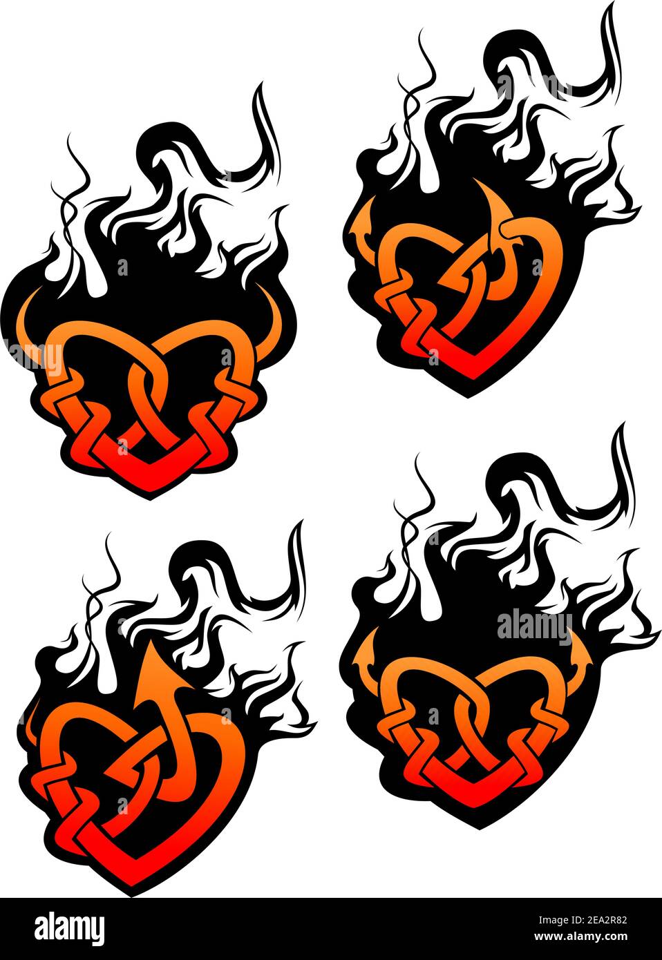 Tatouage isolés de coeur noir et rouge en style tribal Illustration de Vecteur