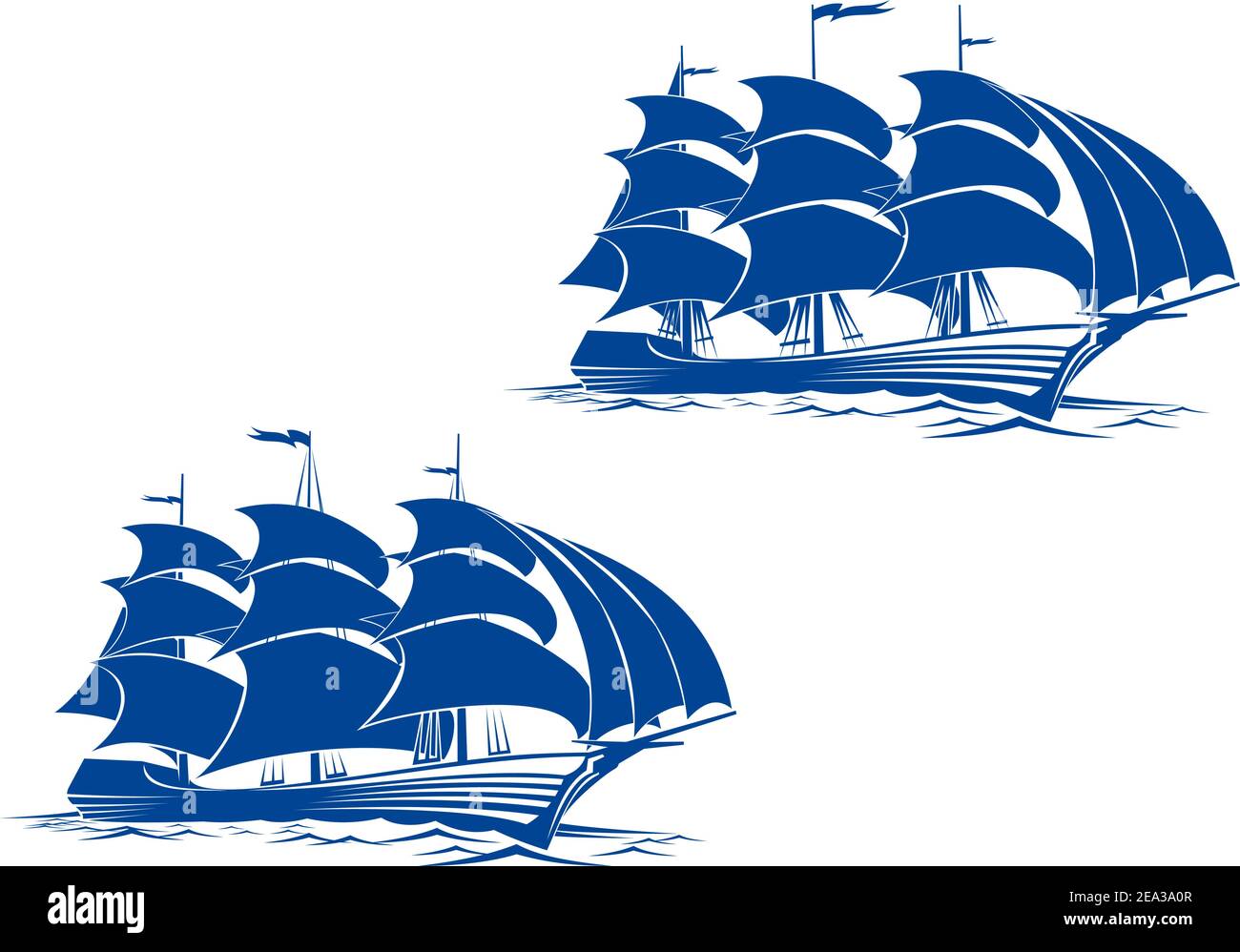 Navire à voiles dans l'eau de mer pour le voyage ou un autre dessin Illustration de Vecteur