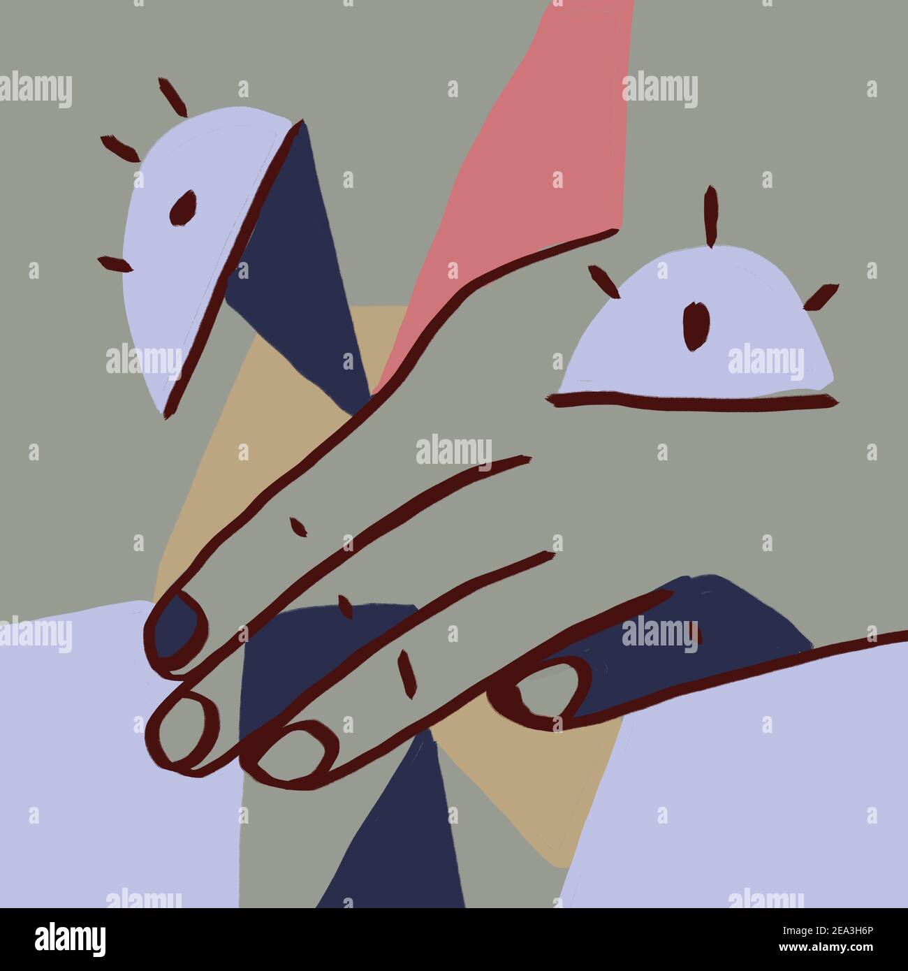 Abstrait Cubisme Elément humain avec oeil de main. Humanisme style d'art africain aux formes mignonnes. Élément et illustration pour décoration d'art, textile et pos Banque D'Images