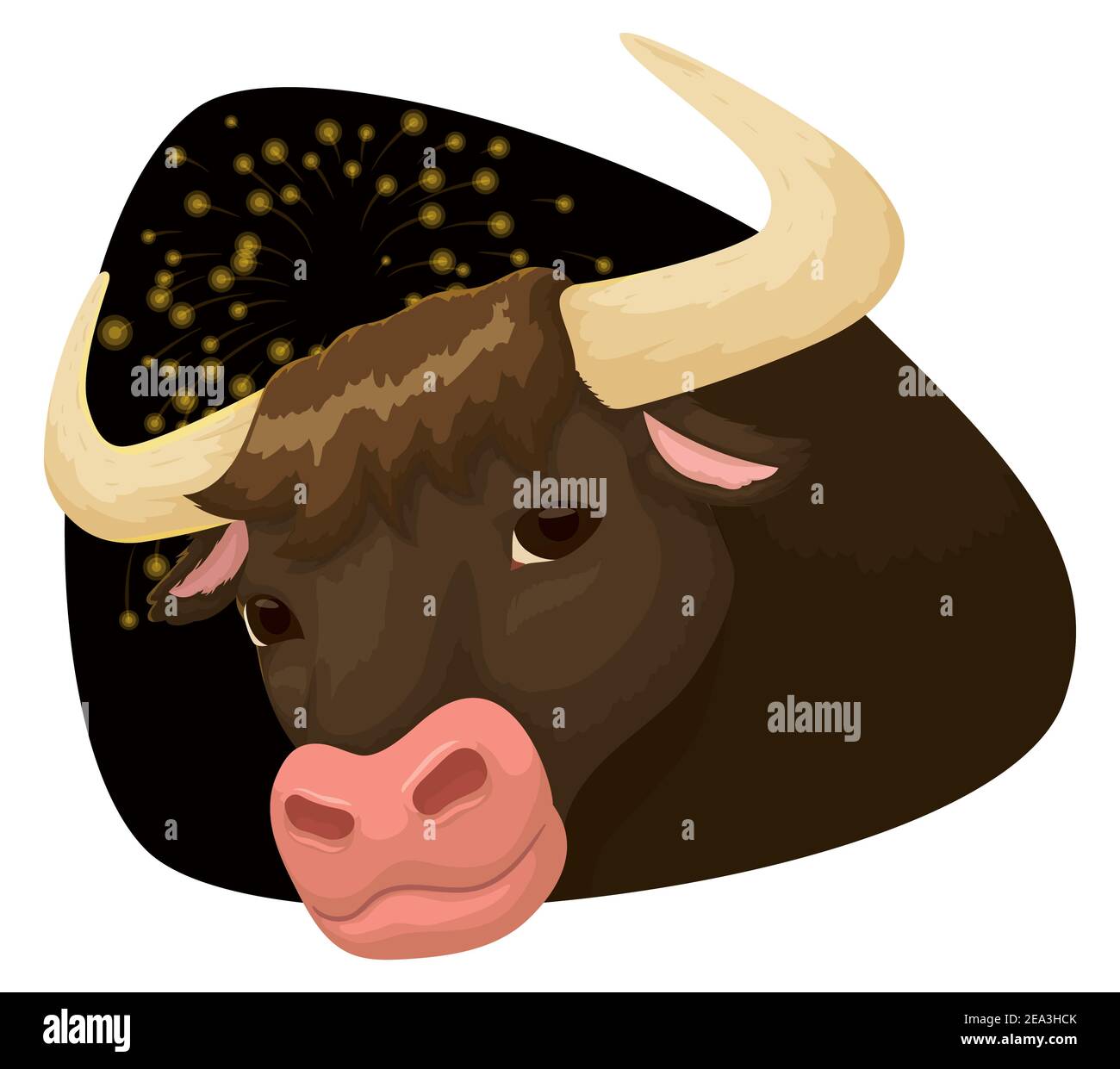 Bœuf avec un signe de cachette marron, en profitant d'un feu d'artifice dans une nuit spéciale. Illustration de Vecteur