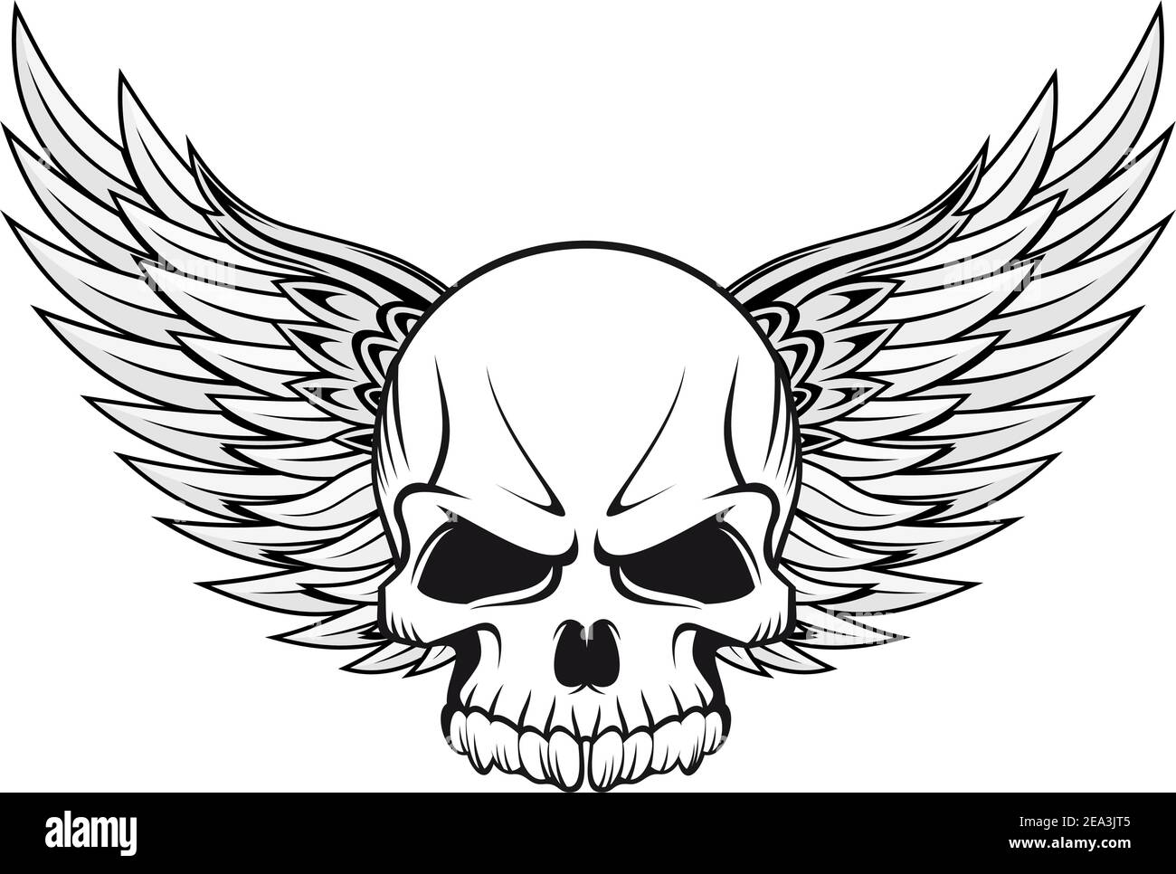 Crâne humain avec des ailes pour la conception de tatouage Illustration de Vecteur