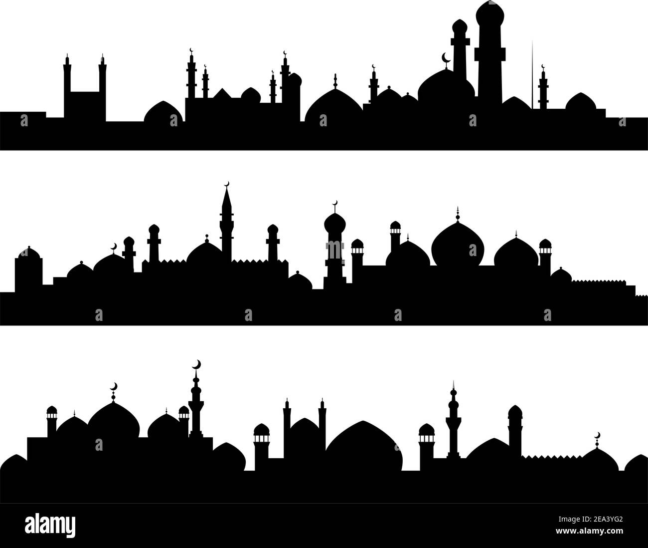 Ensemble de villes musulmanes silhouettes pour l'architecture ou la conception historique Illustration de Vecteur