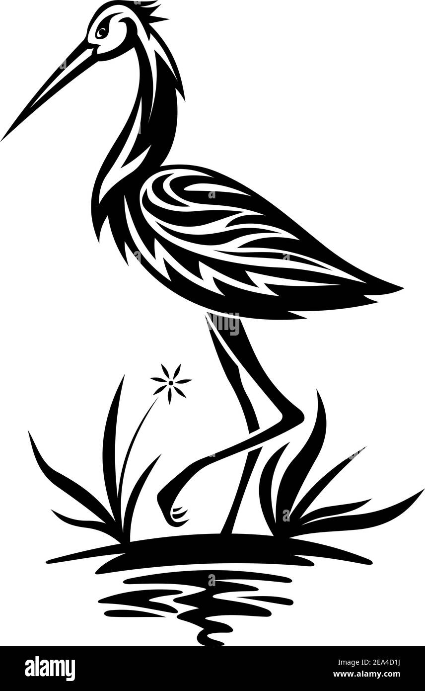 Oiseau Heron sur l'étang et de la canne pour la conception de l'environnement Illustration de Vecteur