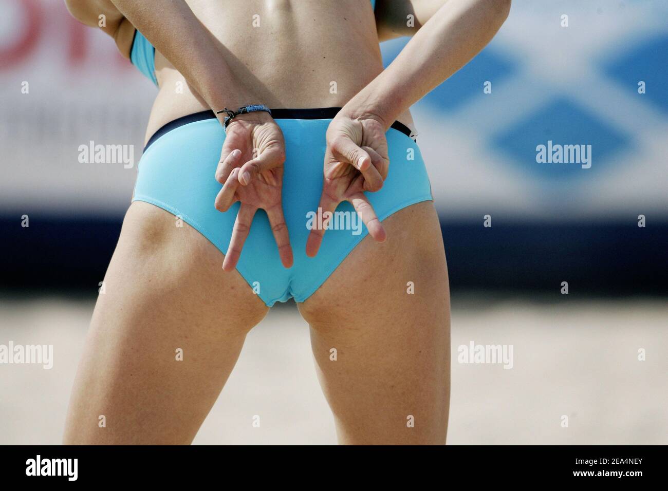 Ethel Arjona, joueur français, lors de la visite de la plage d'Adia, le 24 juillet 2005, à St-Jean-de-Monts, en France. Photo de Laurent Zabulon/CAMELEON/ABACAPRESS.COM Banque D'Images