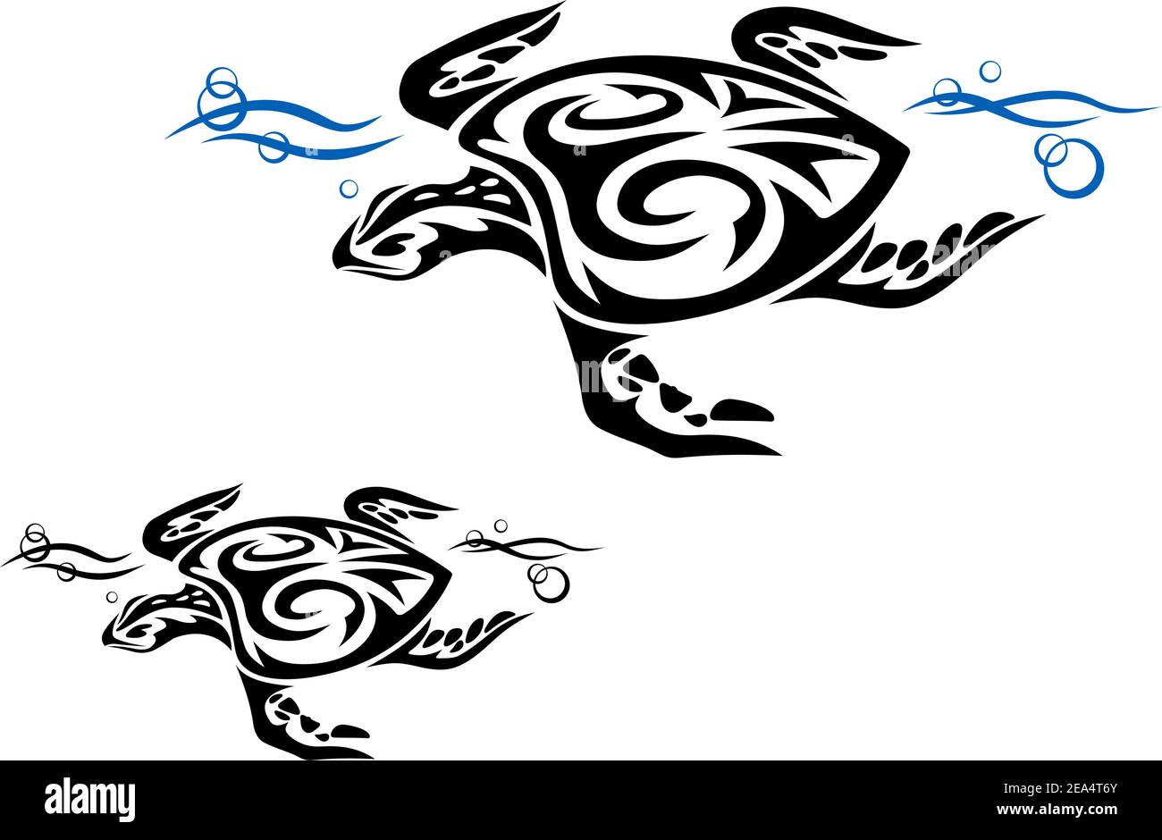 Tortue dans l'eau de mer dans un style tribal tattoo design pour Illustration de Vecteur