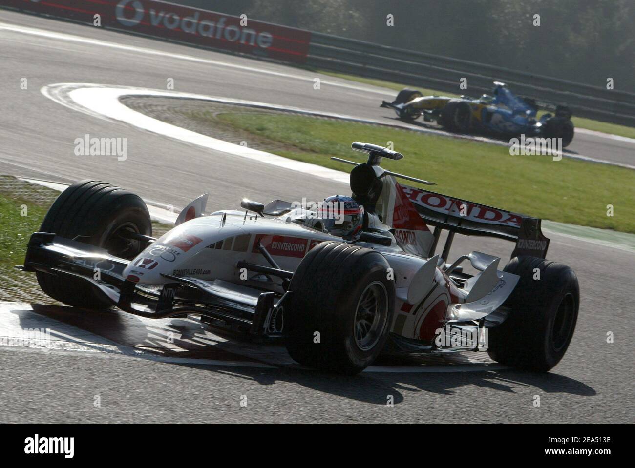 Jenson Button, pilote britannique de Formule 1 (Team Bar Honda) lors de la séance de qualification sur le circuit Spa Francorchamps, au Grand Prix de Belgique, le 10 septembre 2005. Photo de Thierry Gromik/ABACAPRESS.COM Banque D'Images