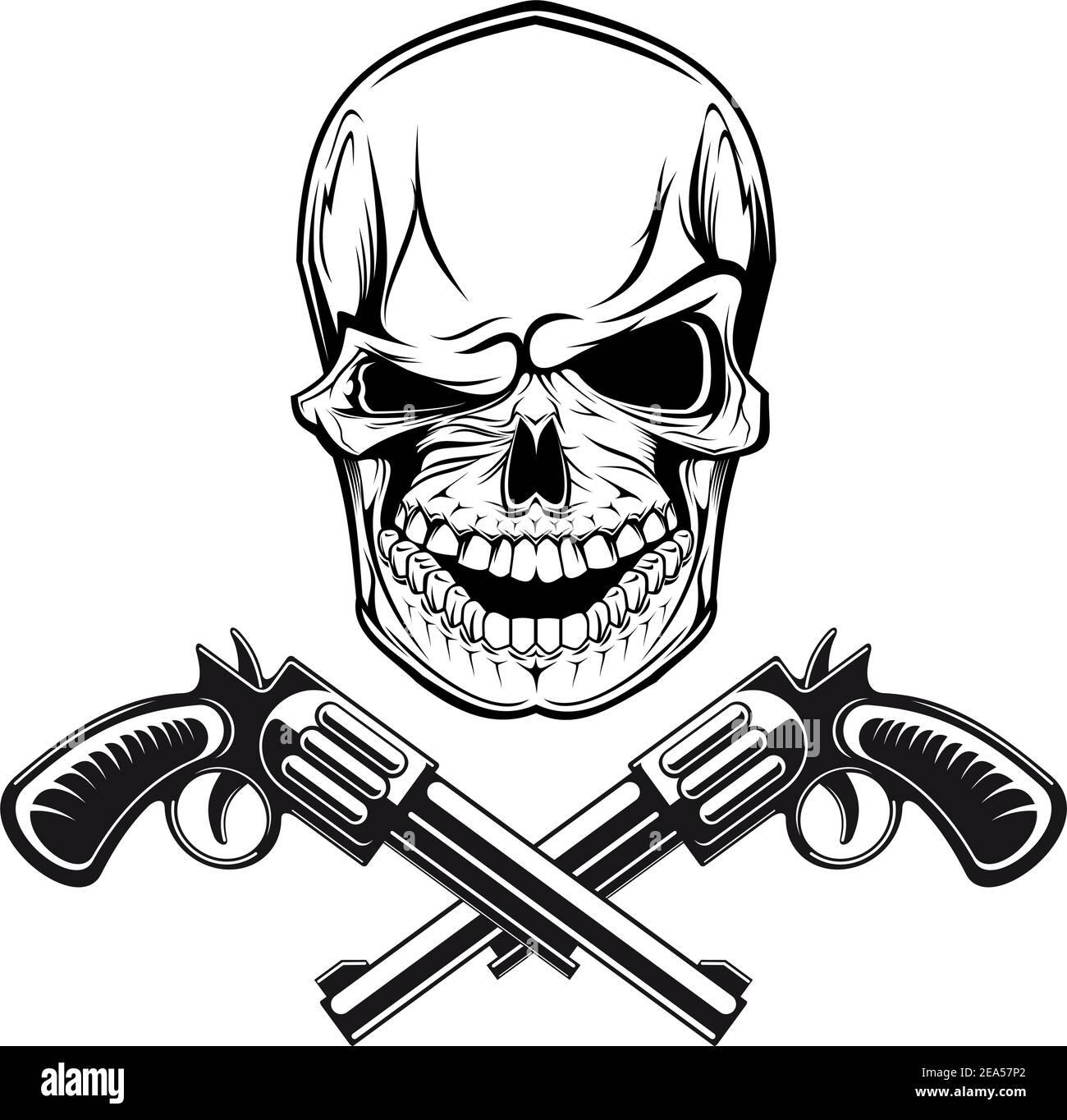 Crâne souriant avec revolvers pour un motif tatouage Illustration de Vecteur