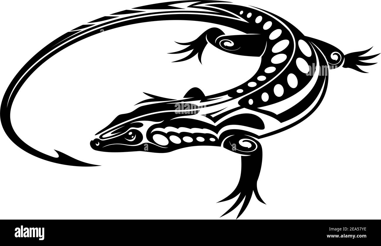 Iguana lizard noir de style tribal isolé sur fond blanc Illustration de Vecteur