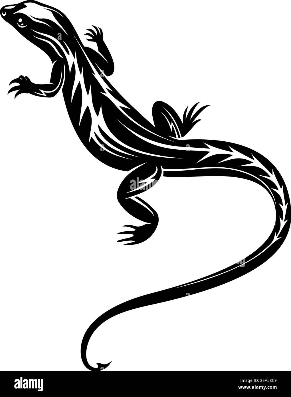 Reptile de lézard rapide noir pour tatouage ou conception d'environnement Illustration de Vecteur