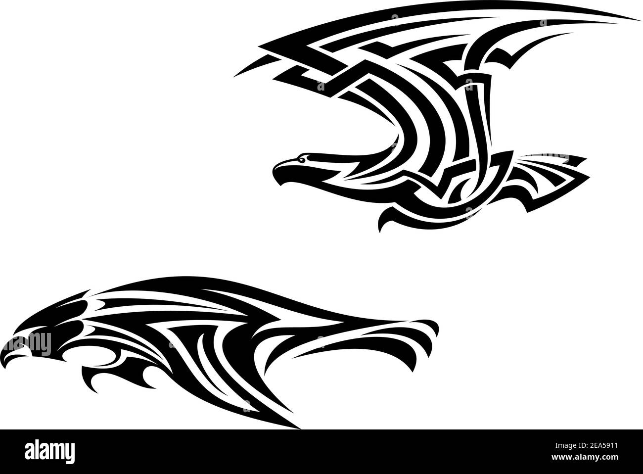 Deux mascottes d'oiseaux en forme de trbal pour le motif tatouage Illustration de Vecteur