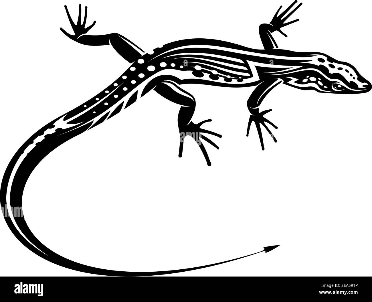 Lézard noir avec ornement décoratif naturel pour tatouage Illustration de Vecteur