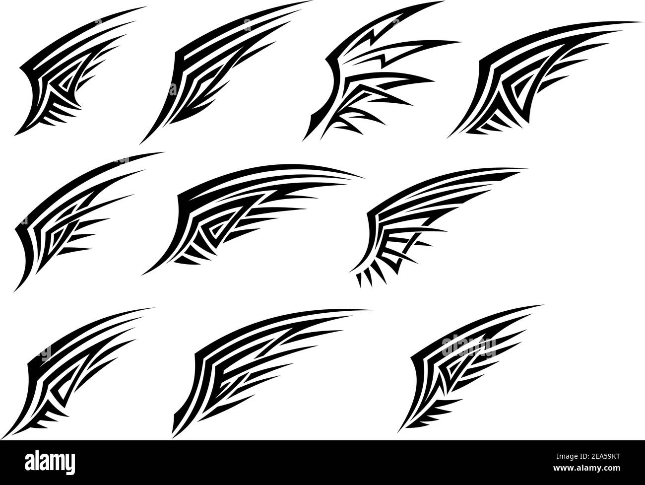 Ensemble de tatouages d'aile tribale noire isolés sur fond blanc Illustration de Vecteur
