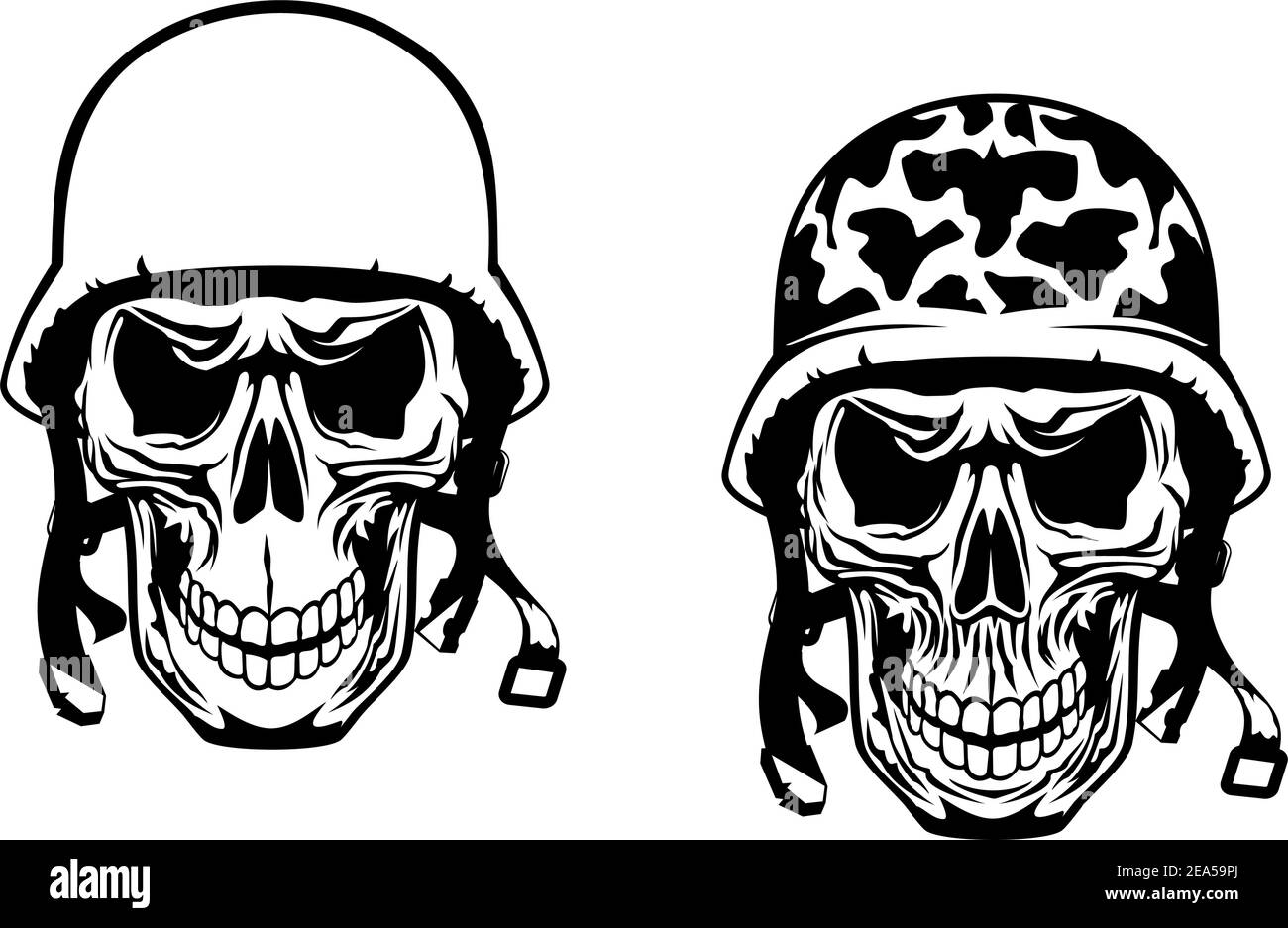 Crânes guerriers et pilotes dans des casques militaires Illustration de Vecteur