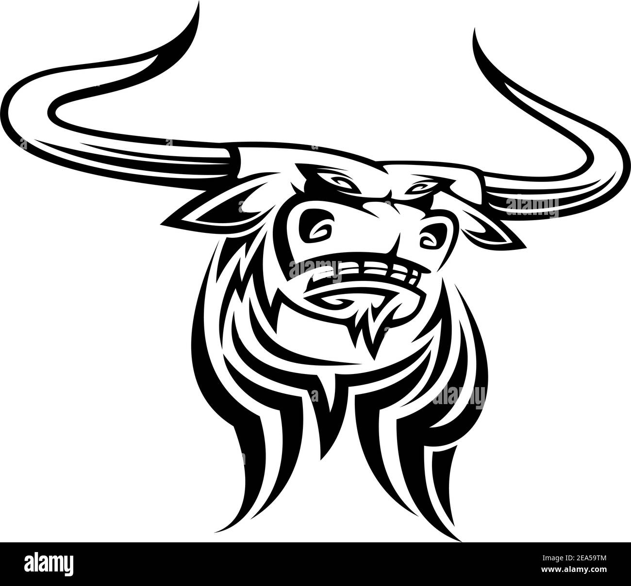 Mascotte de taureau noir en colère isolée sur fond blanc Illustration de Vecteur