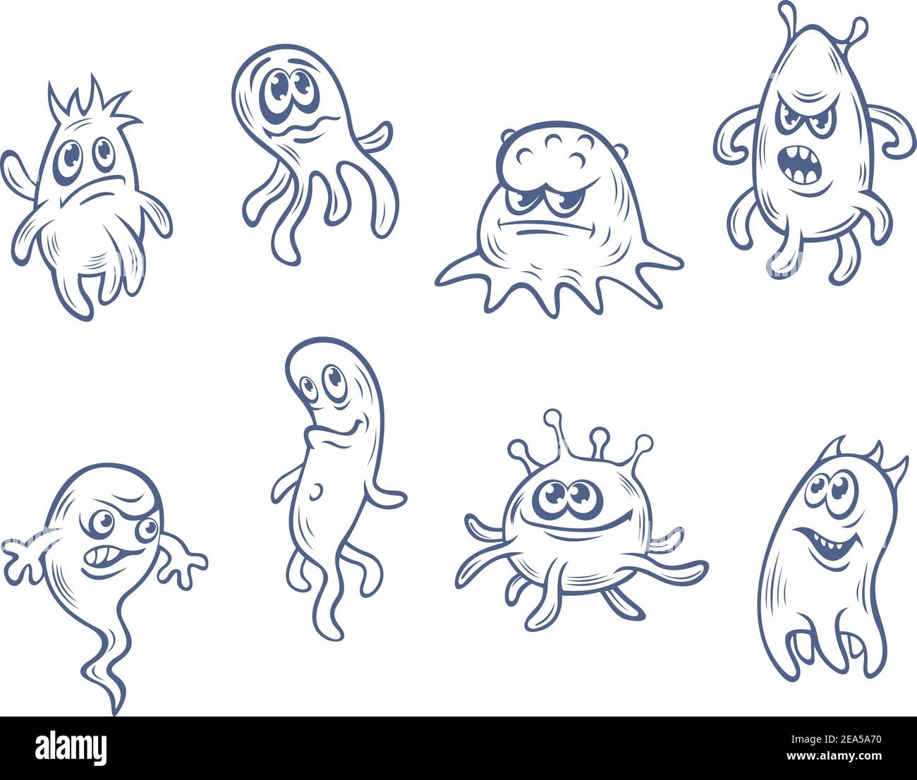 Monstres et démons de dessin animé laid isolés sur fond blanc Illustration de Vecteur