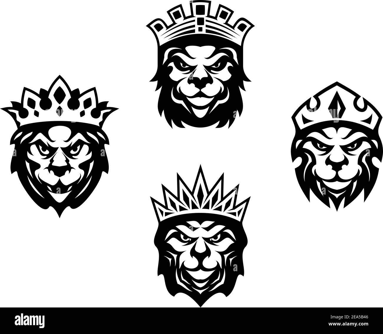 Lions majestueux avec couronnes pour un design heralsec Illustration de Vecteur