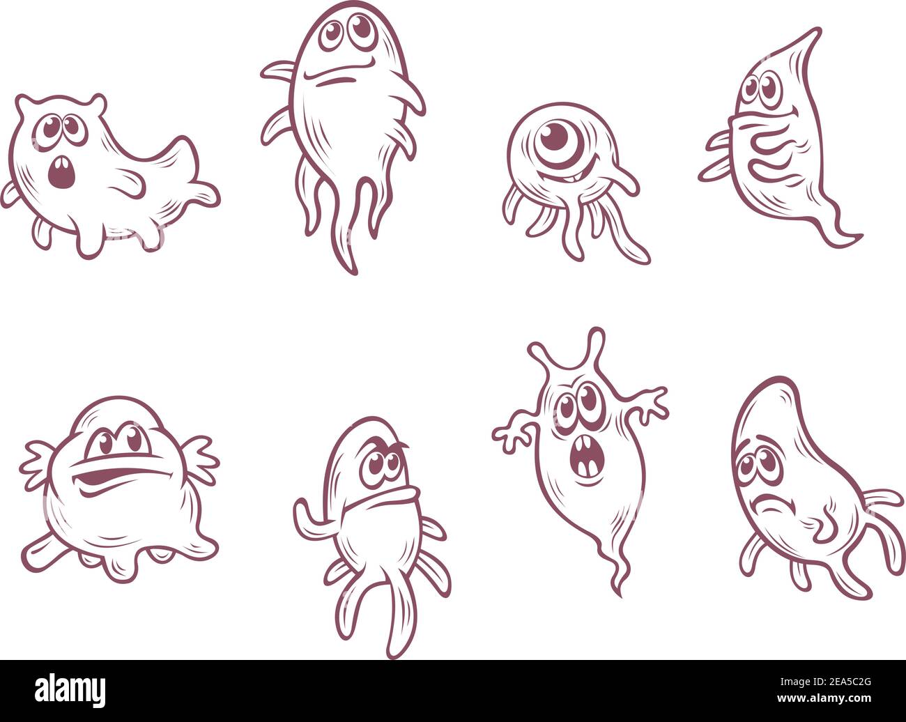 Monstres et démons drôles dans un style de dessin animé Illustration de Vecteur
