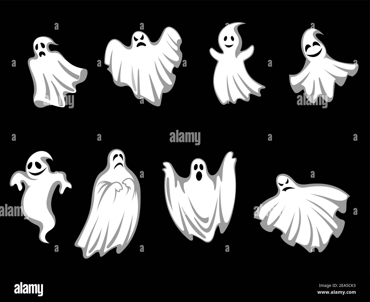 Ensemble de fantômes pour le motif de fête d'halloween isolé sur l'arrière-plan Illustration de Vecteur