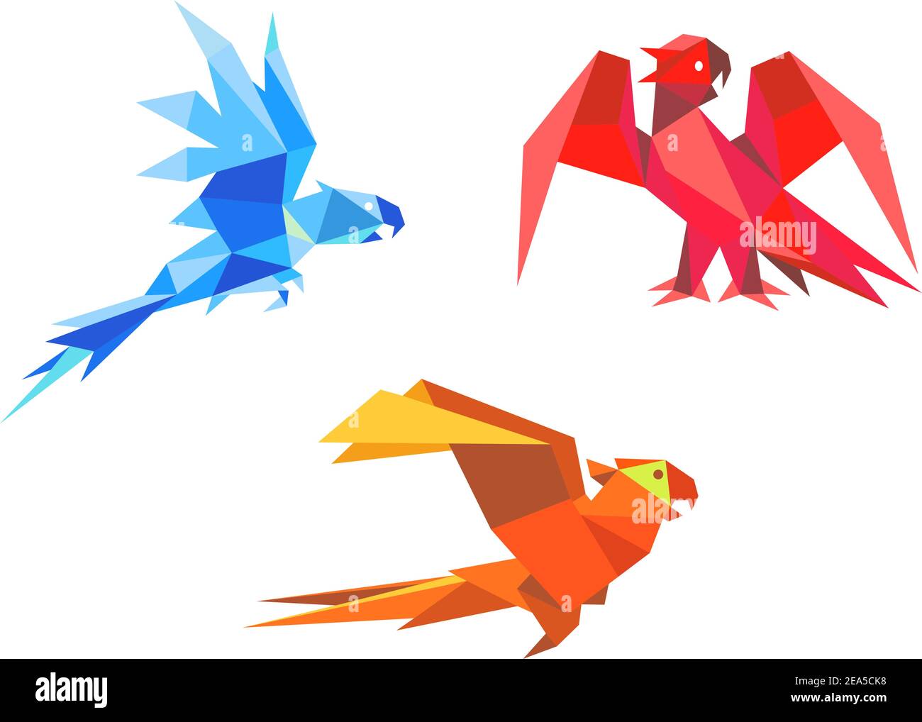 Perroquets de style papier origami isolés sur fond blanc Illustration de Vecteur