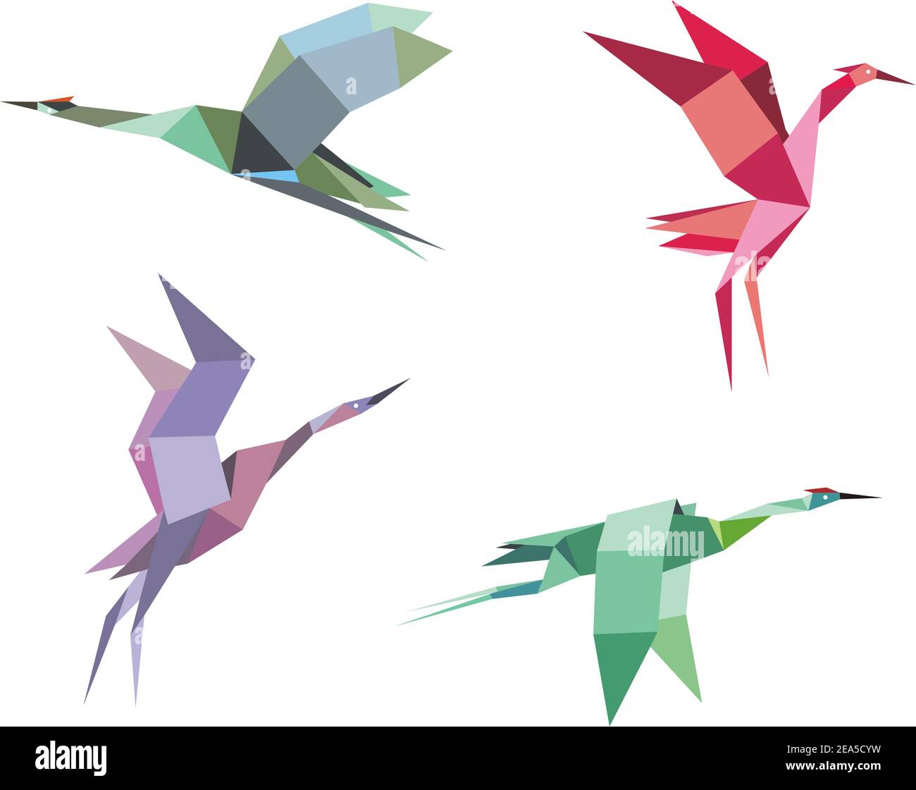 Grues et hérons oiseaux dans le style de papier origami pour l'écologie ou un autre modèle Illustration de Vecteur