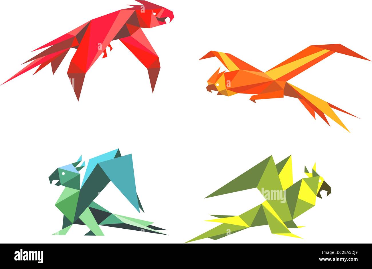 Oiseaux perroquets colorés de style origami isolés sur fond blanc Illustration de Vecteur