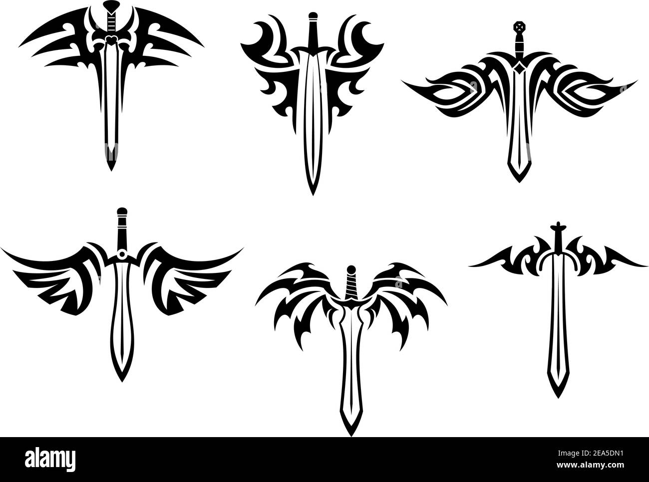 Tatouages tribaux avec épées et poignards pour le design Illustration de Vecteur
