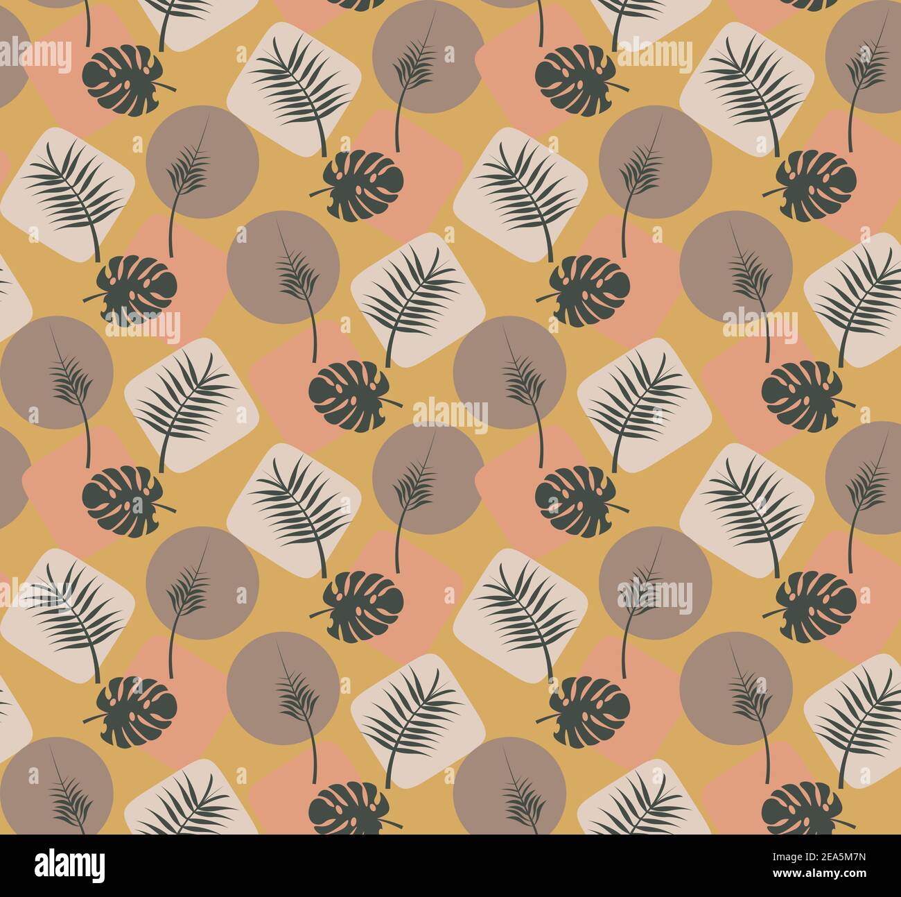 Arrière-plan des feuilles tropicales sans couture avec des feuilles et des formes Illustration de Vecteur