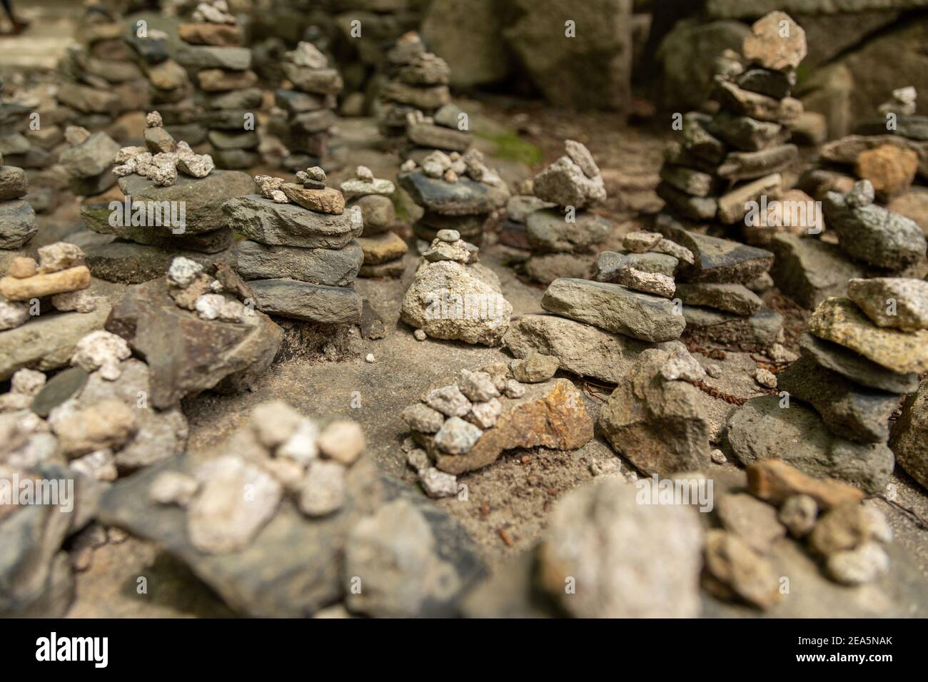 Détail de pierres empilées au temple de Bulguksa à Gyeongju, Corée du Sud Banque D'Images
