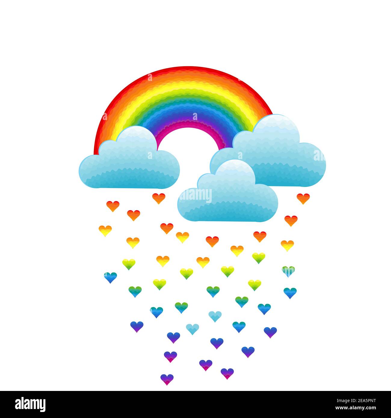 Arc-en-ciel, nuages et gouttes de pluie en forme de cœur Illustration de Vecteur