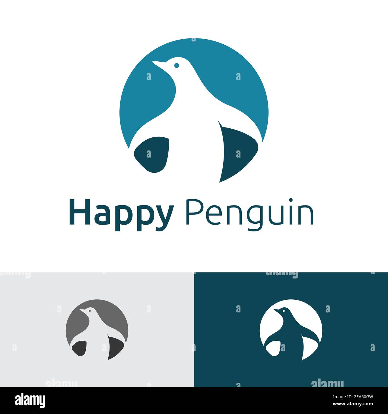 Modèle de logo de style espace négatif cercle de pingouin heureux Illustration de Vecteur
