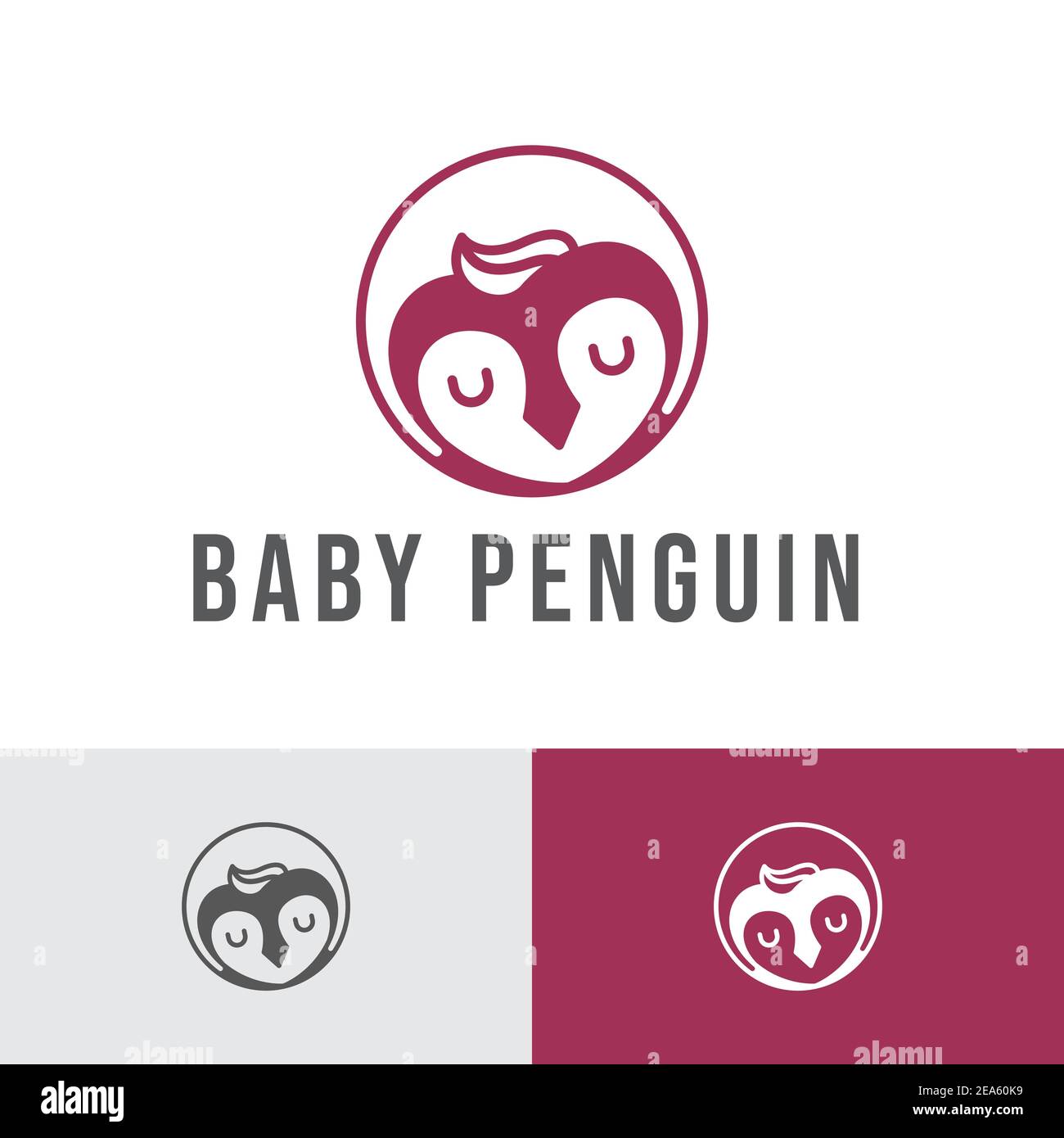 Modèle de logo Sleeping Baby Penguin Kid Children Illustration de Vecteur