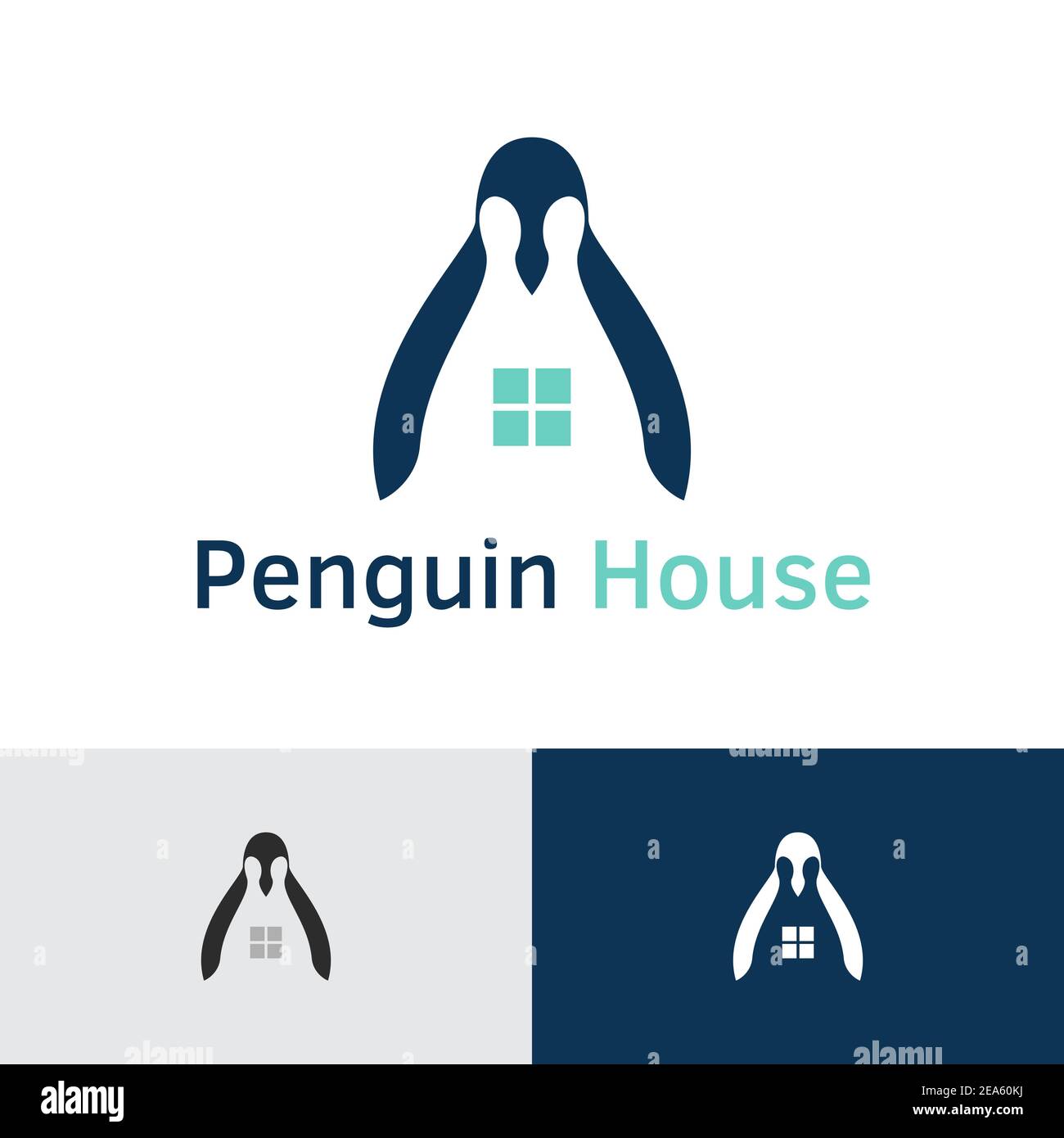 Modèle de logo Penguin House Sweet Home Family Illustration de Vecteur