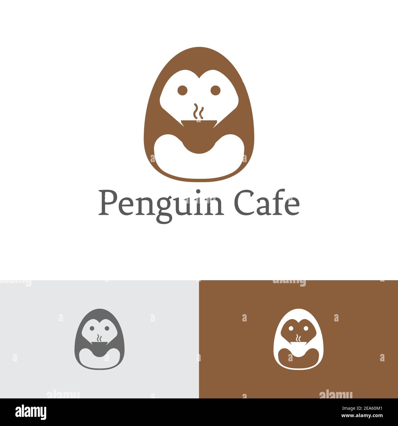 Modèle de logo de boisson chaude au chocolat au café Penguin Illustration de Vecteur