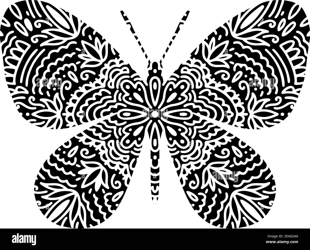 Papillon graphique mandala abstrait isolé dans fond blanc.Boho indian Shape.ethnie style oriental Illustration de Vecteur