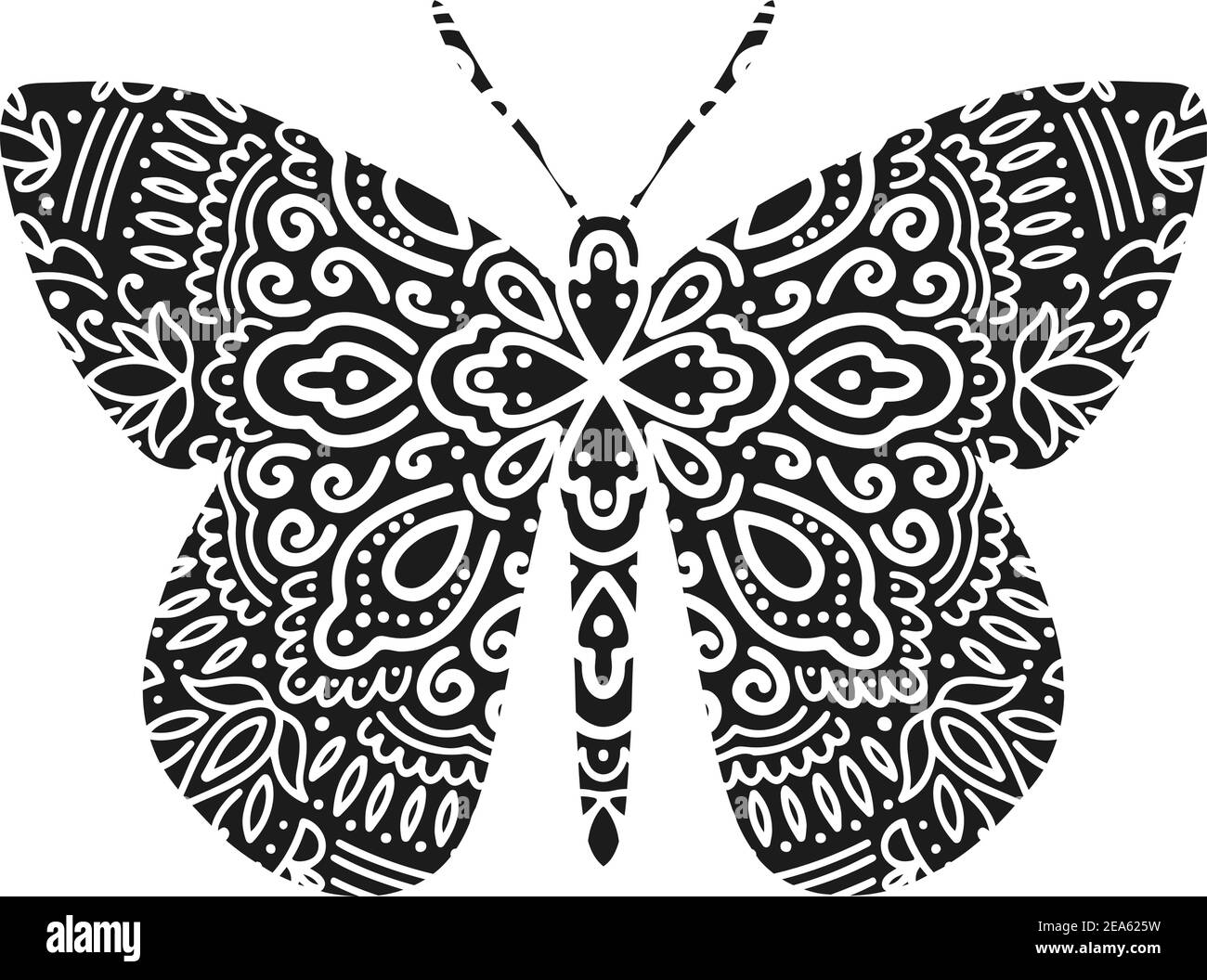 Papillon graphique mandala abstrait isolé dans fond blanc.Boho indian Shape.ethnie style oriental Illustration de Vecteur