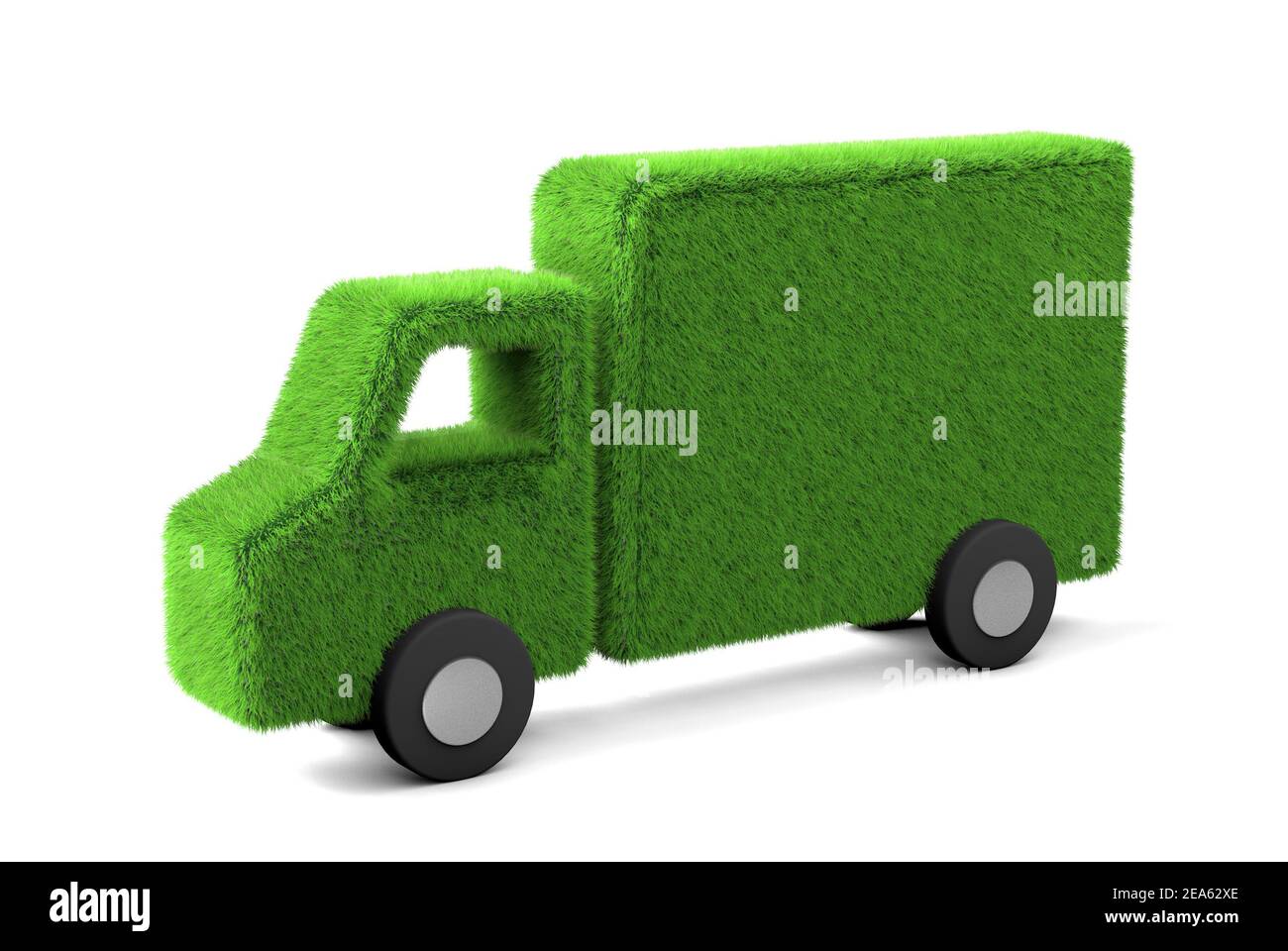 Chariot en herbe. Chariot électrique à énergie renouvelable. Isolé sur fond blanc. rendu 3d. Banque D'Images