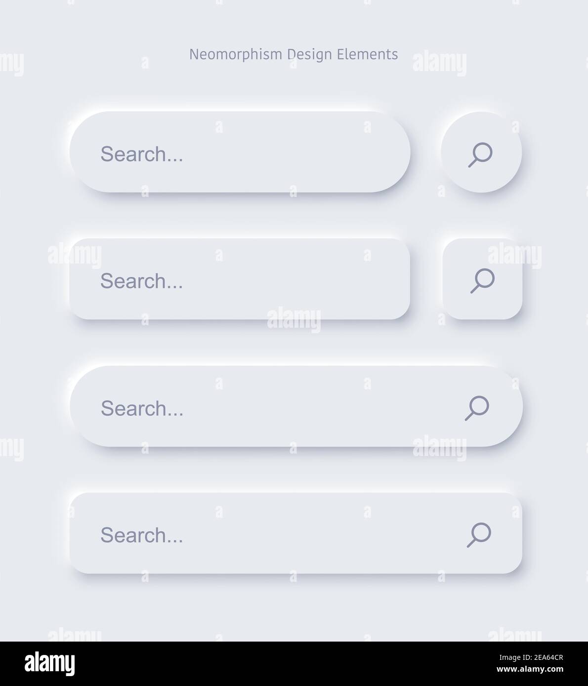 Ensemble de modèles de formulaire de barre de recherche de l'interface néomorphe. Neomorphisme 2020 éléments de design tendance, composants d'interface utilisateur. Illustration de mise en page vectorielle isolée Illustration de Vecteur