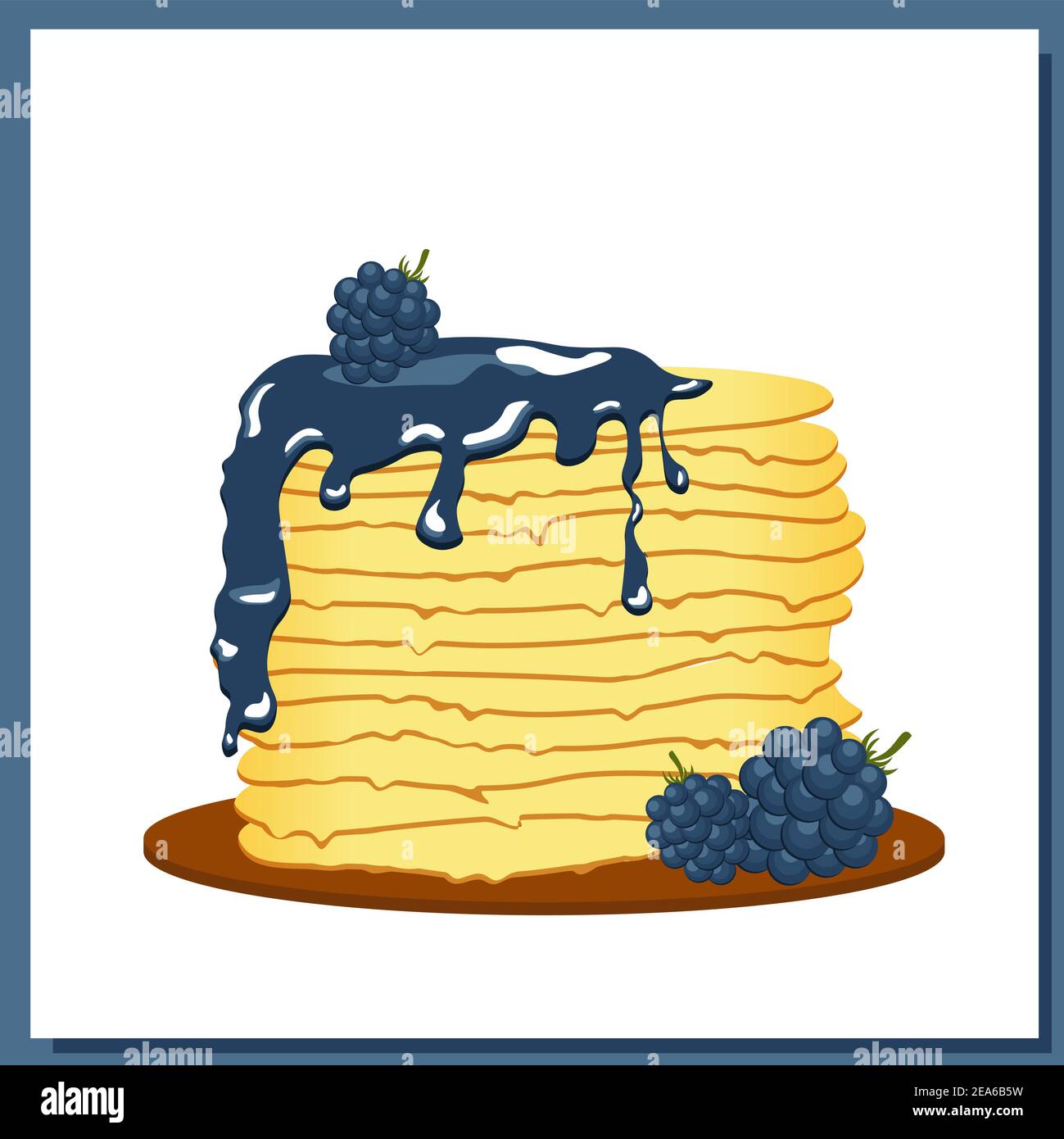 Crêpes. Bourrage BlackBerry. Semaine de Maslenitsa. Réunion du festival de printemps. Crêpes émaillées sur une assiette blanche. Illustration vectorielle. Illustration de Vecteur