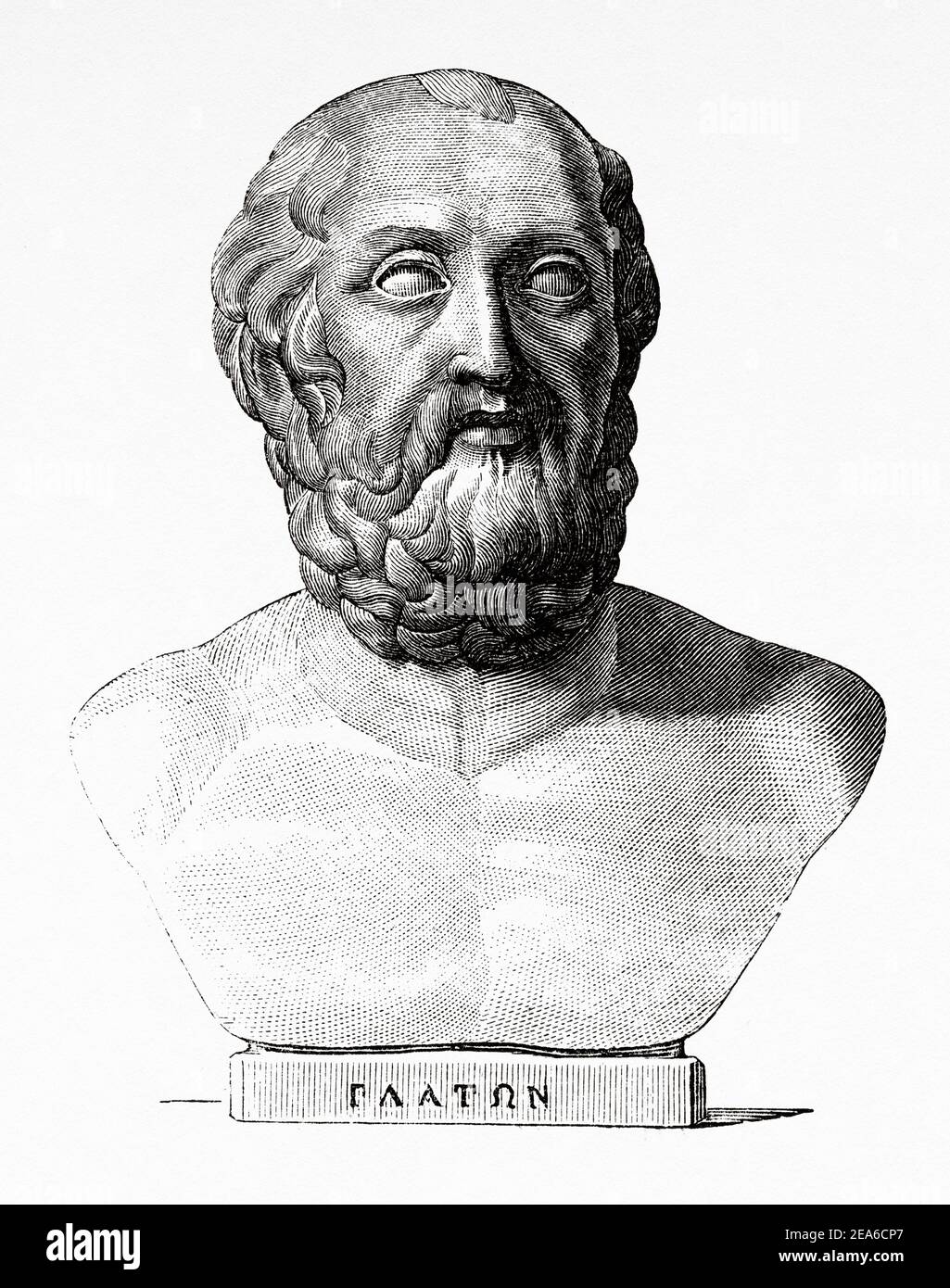 Portrait du philosophe grec Platon, Histoire de la Grèce antique. Ancienne illustration gravée du XIXe siècle d'El Mundo Ilustrado 1879 Banque D'Images